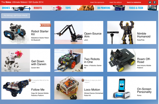 手作り感いっぱいの『メーカー・マガジン』のロボット・ギフト。（http://giftguide.makezine.com/より）