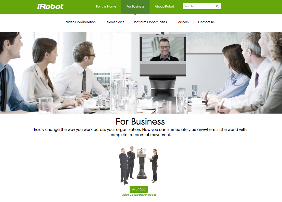 アイロボットのサイトには、またビジネス向け製品が掲載されているが。（http://www.irobot.com/）